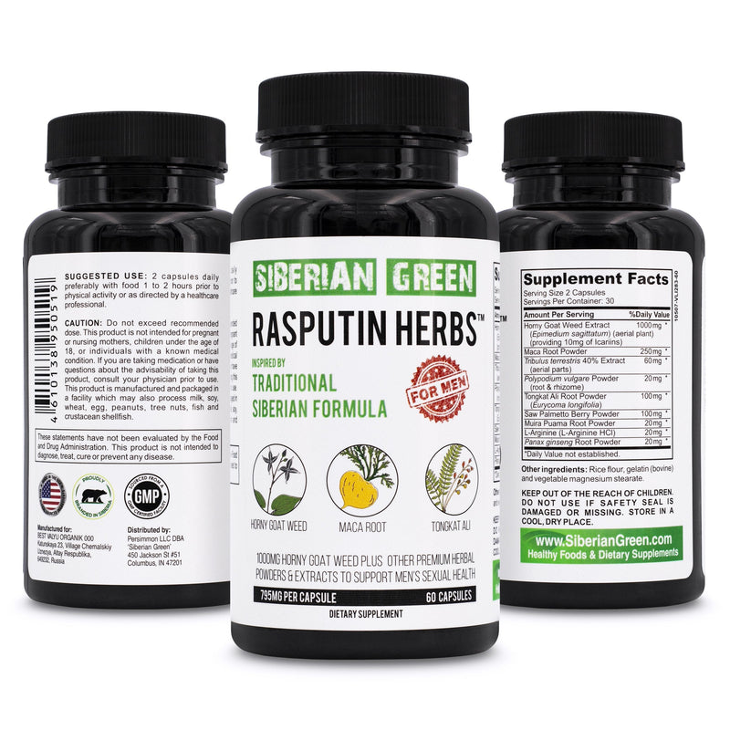 SiberianGreen.com Rasputin Herbs with Horny Goat Weed Maca Root Complex 60 Caps Herbal