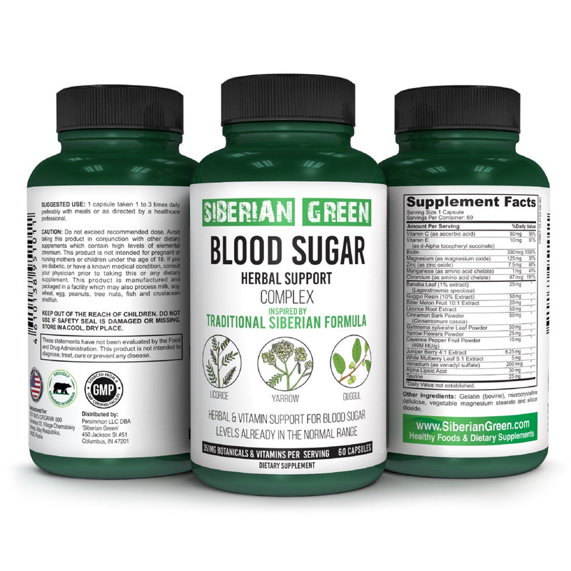 SiberianGreen.com Herbal Sugar Support Siberian Green 60 Caps - Yarrow Guggul Licorice Herbs