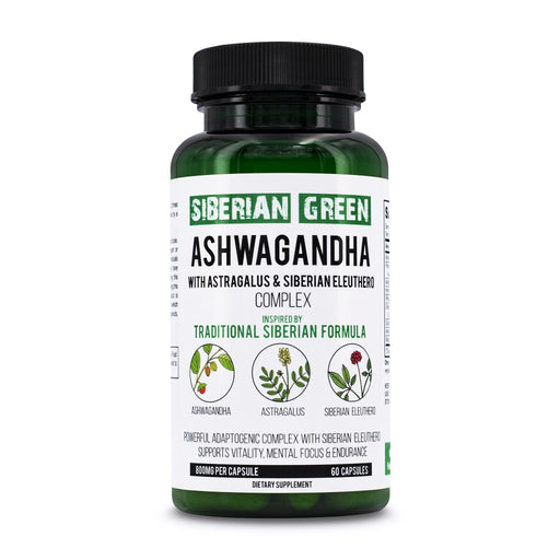 SiberianGreen.com Organic Ashwagandha, Astragalus & Siberian Ginseng Complex – 60 Vegan Capsules Herbs
