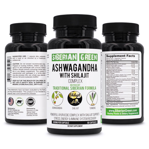 SiberianGreen.com Ashwagandha with Altai Shilajit & Turmeric | Ayurvedic Herbal Complex 60 Capsules Herbs