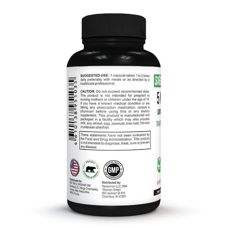 SiberianGreen.com Siberian Green 5 Mushrooms Complex- 60 Vegan Capsules Herbs