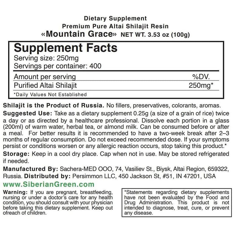 SiberianGreen.com Siberian Shilajit Altai Mumijo Resin | Mountain Grace 100g (Sachera-Med) Body Wash