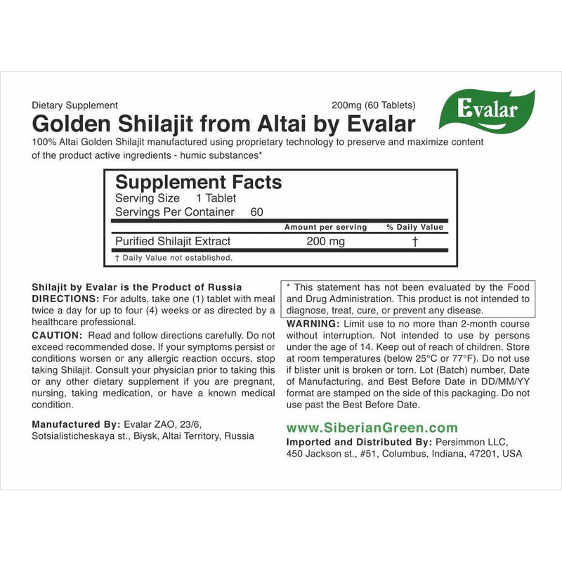 SiberianGreen.com Evalar Shilajit Gold Mumijo Resin – 60 Capsules | Pure Altai Mumiyo Herbal