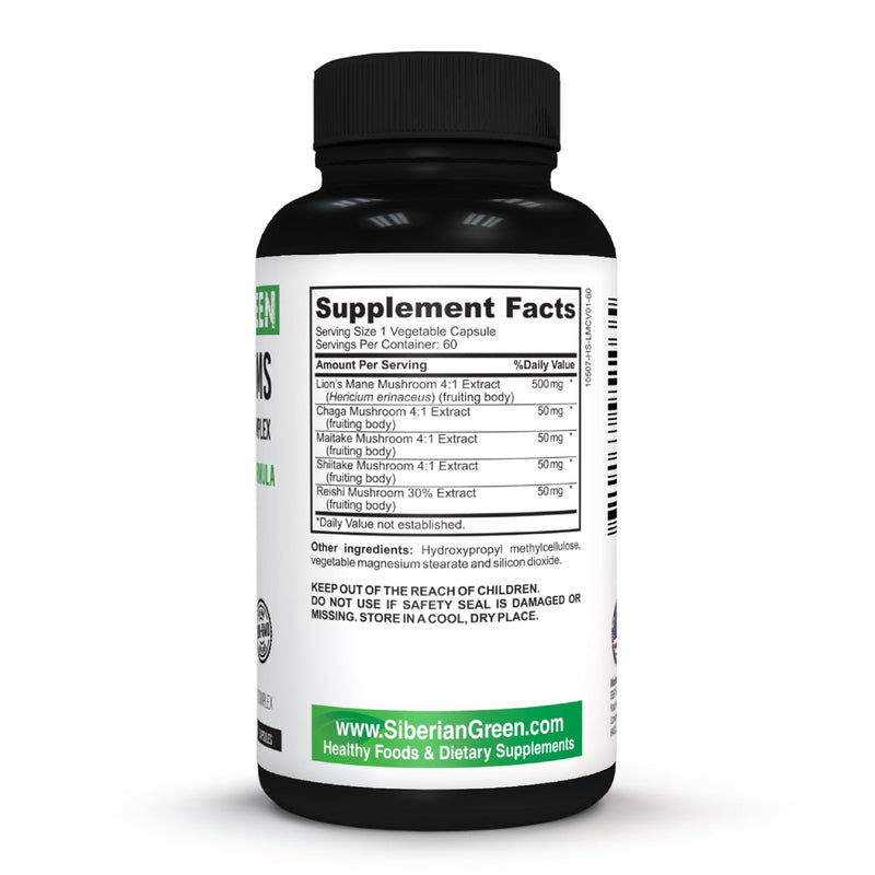 SiberianGreen.com Siberian Green 5 Mushrooms Complex- 60 Vegan Capsules Herbs