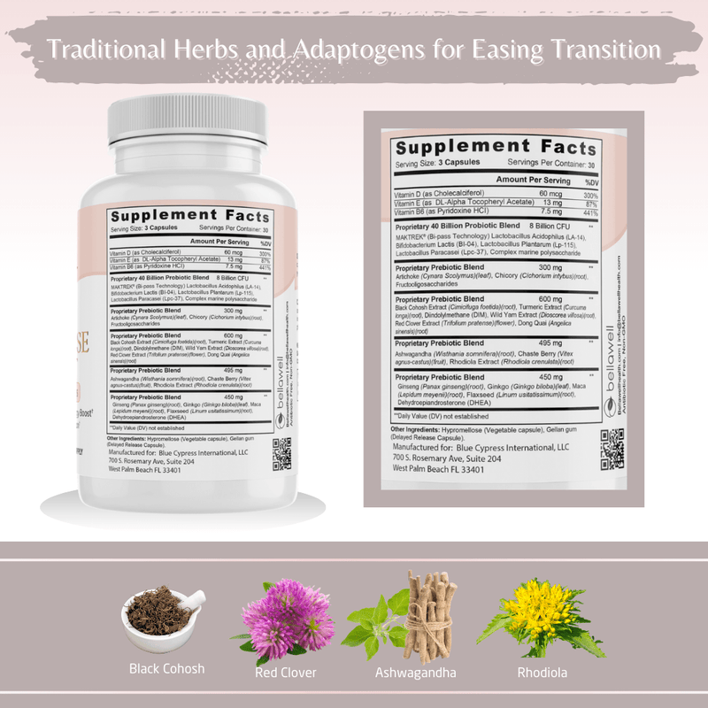 Bellawell Health Menopause Support: - A Thoughtful Blend of Ingredients by Bellawell Capsules Dark Gray