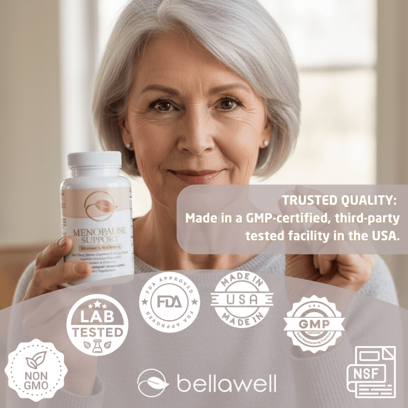Bellawell Health Menopause Support: - A Thoughtful Blend of Ingredients by Bellawell Capsules Dark Gray