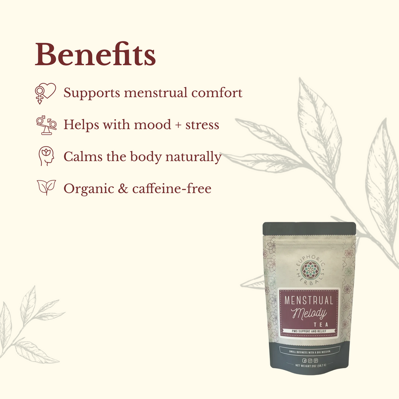 Euphoric Herbals Menstrual Melody Tea Herbal Tea Seashell 60 Cup Servings,30 Cup Servings