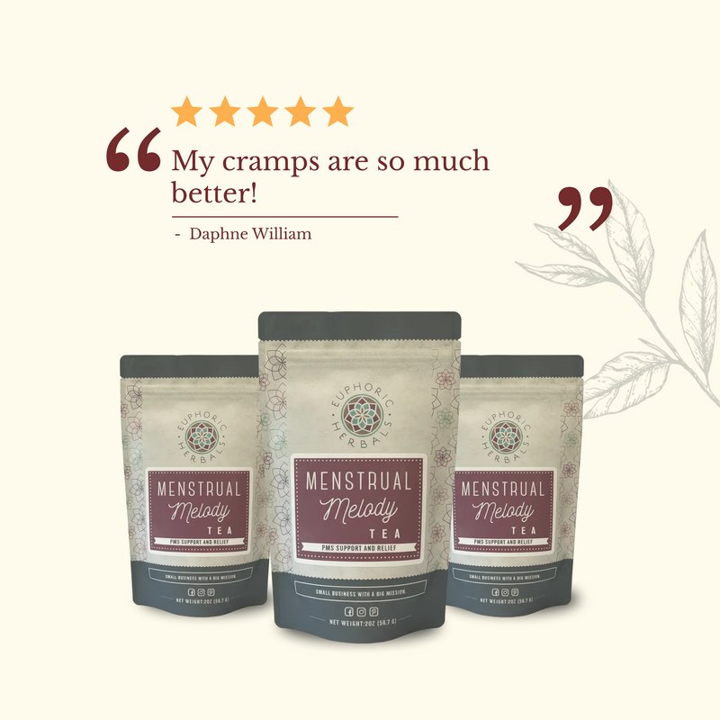 Euphoric Herbals Menstrual Melody Tea Herbal Tea Seashell 60 Cup Servings,30 Cup Servings