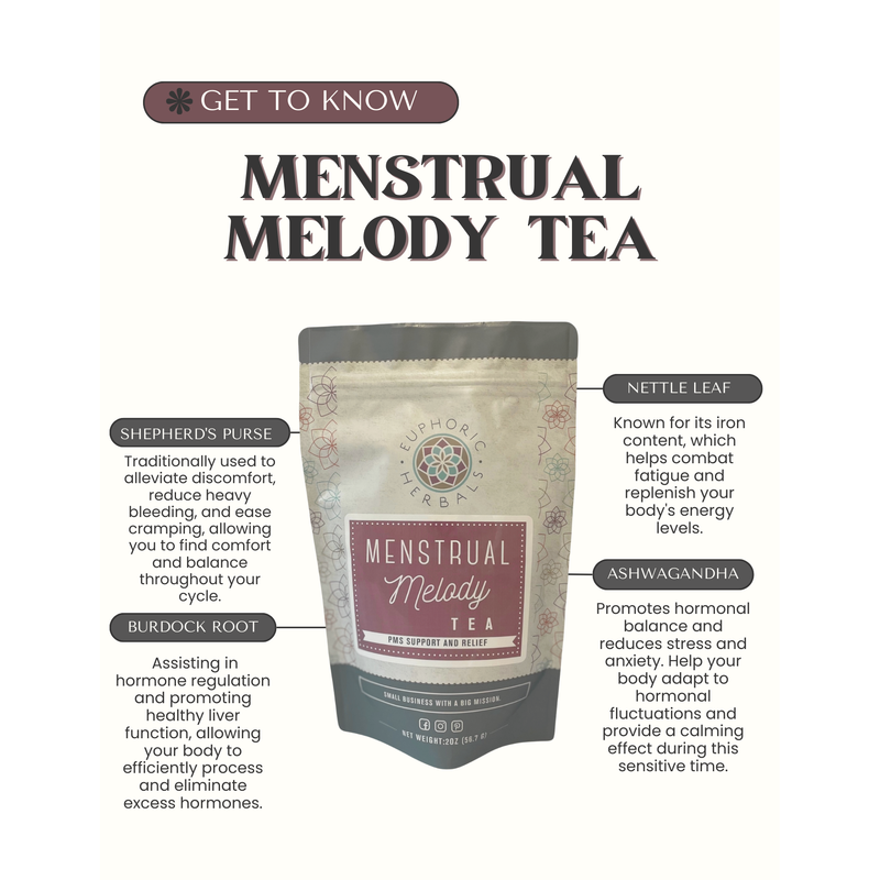 Euphoric Herbals Menstrual Melody Tea Herbal Tea White Smoke 60 Cup Servings,30 Cup Servings