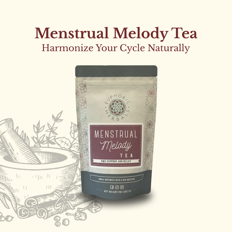 Euphoric Herbals Menstrual Melody Tea Herbal Tea Seashell 60 Cup Servings,30 Cup Servings