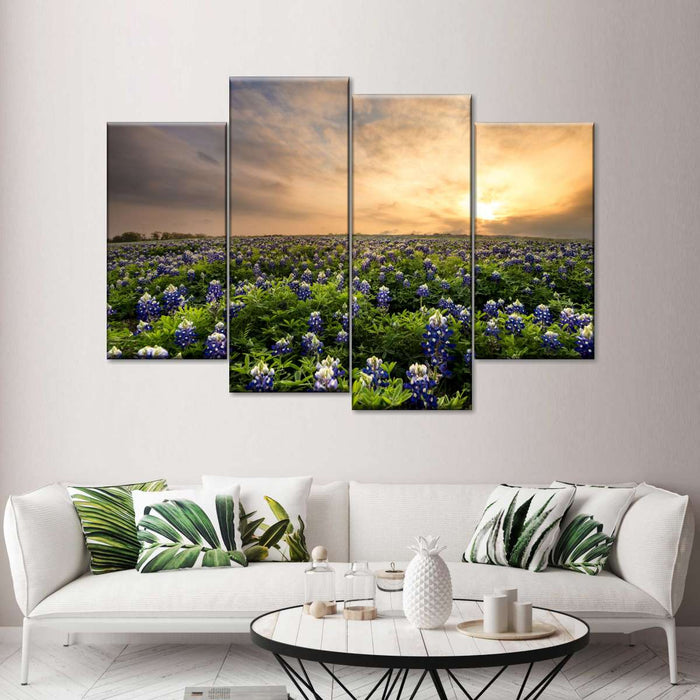 Bluebonnets At Sunset Wall Art