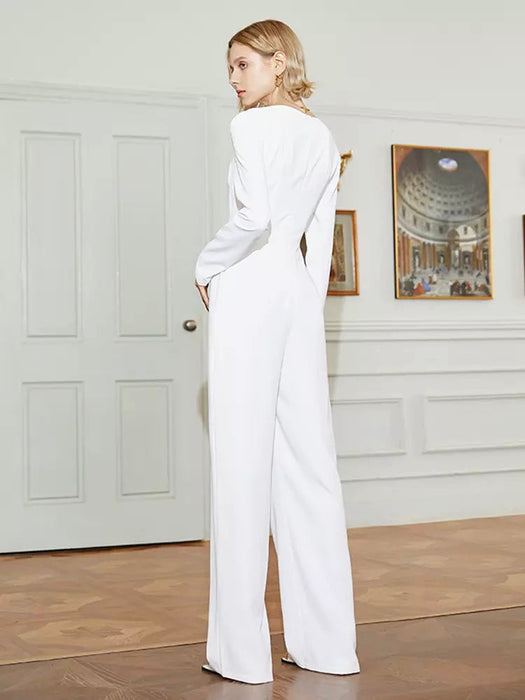 Minimalist Square Collar Long Sleeve Jumpsuit For Women