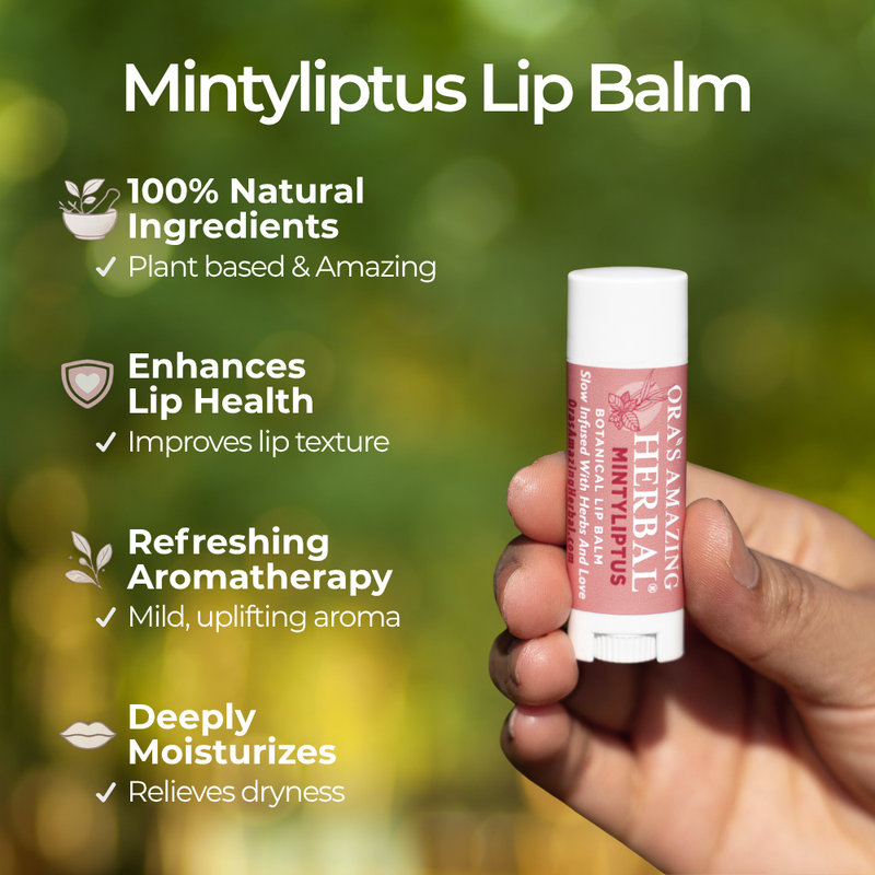 Ora's Amazing Herbal Natural Lip Balm, Herbal Infused, Mintyliptus Peppermint Eucalyptus