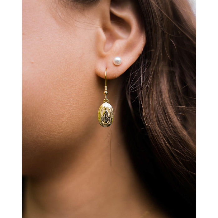 Miraculous Medal Earrings // Gold