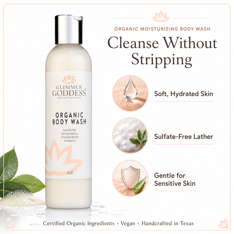 Glimmer Goddess® Organic Skin Care Organic Moisturizing Body Wash for Soft, Hydrated Skin Cleansers & Scrubs White Smoke Lavender Lemon - Best Seller,Honeysuckle,Unscented