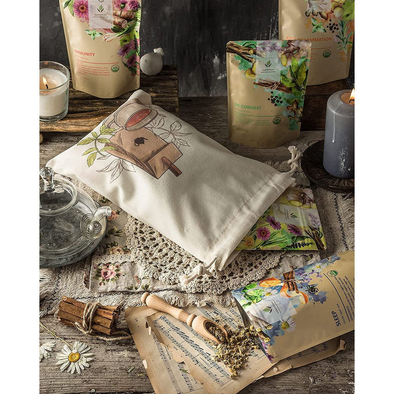 Gardenika Shop Gardenika Loose Leaf Herbal Tea Gift Sampler, USDA Organic, Caffeine Free, 120+ Cups – 5 Pack Loose Leaf Tea Sampler