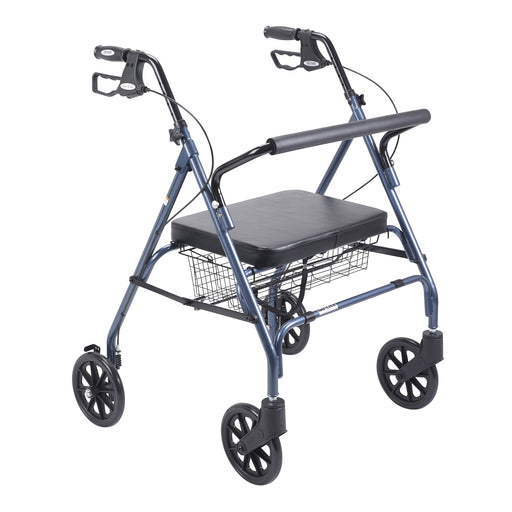 RIO Medical Supplies Heavy Duty Bariatric Rollator Rolling Walker with Large Padded Seat, Blue