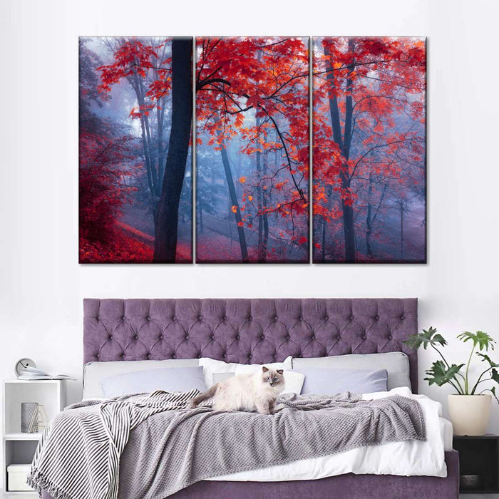 Foggy Red Maple Forest Wall Art