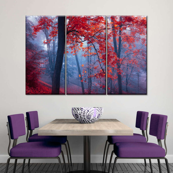 Foggy Red Maple Forest Wall Art