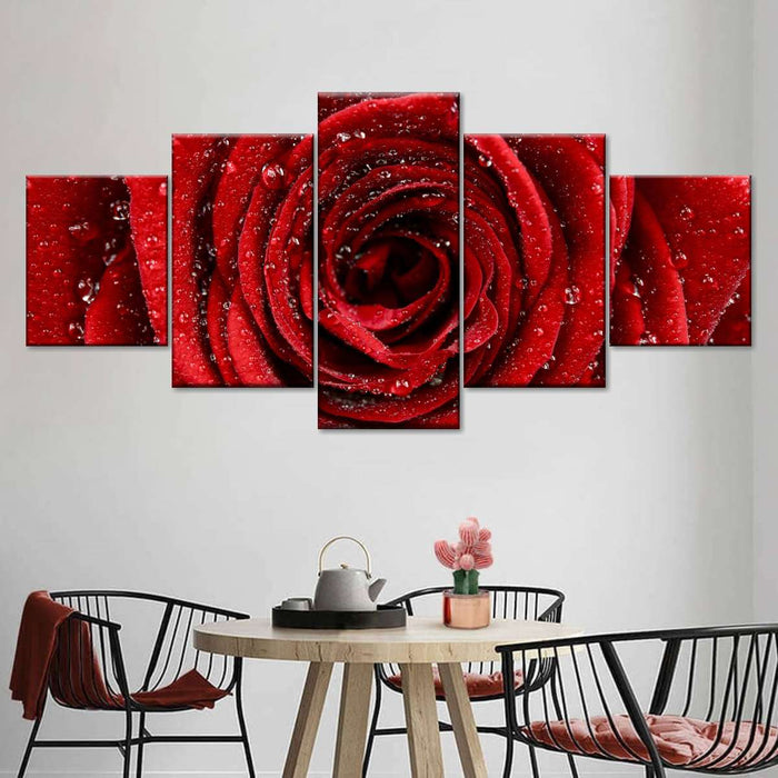 Damp Red Rose Wall Art