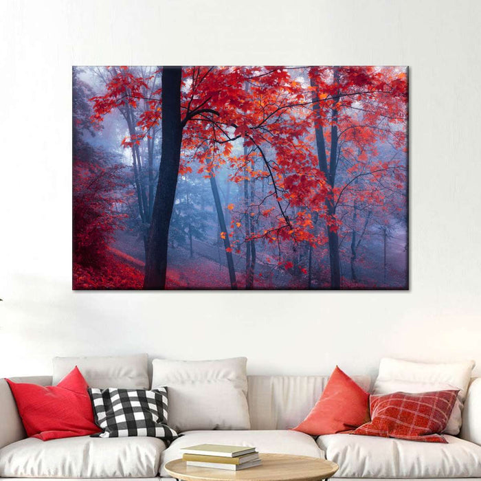 Foggy Red Maple Forest Wall Art