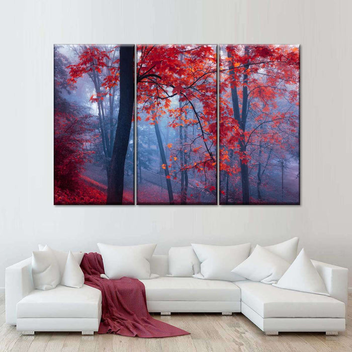 Foggy Red Maple Forest Wall Art