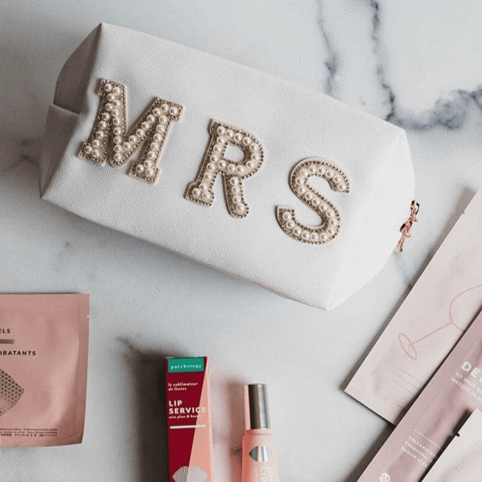 Mrs. White Zipper Cosmetics Pouch by Giften Market