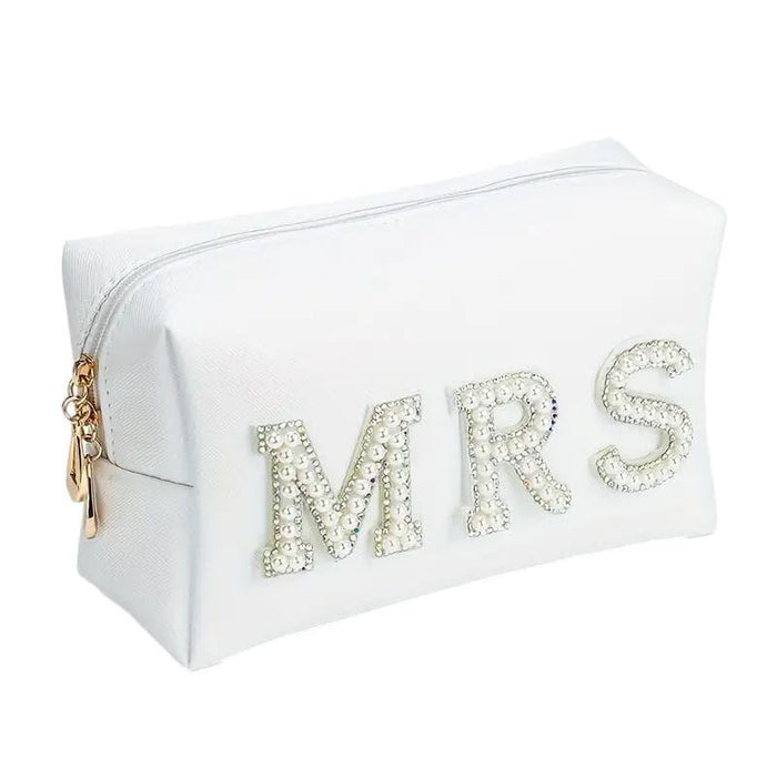 Mrs. White Zipper Cosmetics Pouch by Giften Market