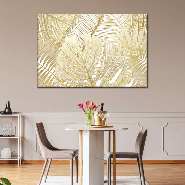 Golden Tropical Leaves Wall Art