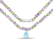Bids.com 32.50 Carat Genuine Multi Stones .925 Sterling Silver Necklace Necklaces White Smoke Default Title