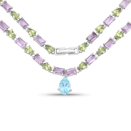Bids.com 32.50 Carat Genuine Multi Stones .925 Sterling Silver Necklace Necklaces White Smoke Default Title
