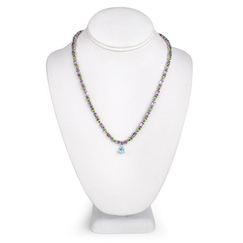 Bids.com 32.50 Carat Genuine Multi Stones .925 Sterling Silver Necklace Necklaces White Smoke
