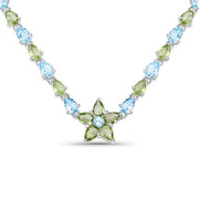 Bids.com 29.48 Carat Genuine Blue Topaz and Peridot .925 Sterling Silver Necklace Necklaces
