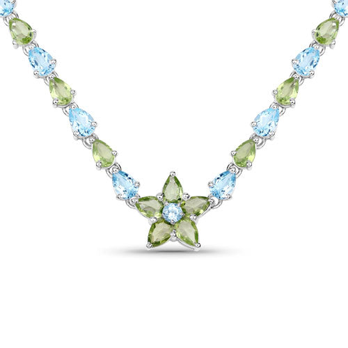 Bids.com 29.48 Carat Genuine Blue Topaz and Peridot .925 Sterling Silver Necklace Necklaces