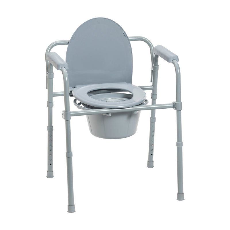 RIO Medical Supplies Steel Folding Deep Seat Bedside Commode, Gray