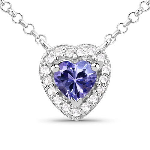 Bids.com 0.55 Carat Genuine Tanzanite and White Topaz .925 Sterling Silver Necklace Necklaces White Smoke Default Title