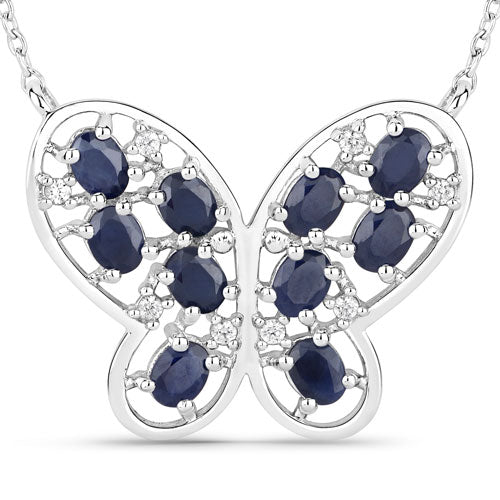 Bids.com 2.16 Carat Genuine Blue Sapphire and White Zircon .925 Sterling Silver Necklace Necklaces
