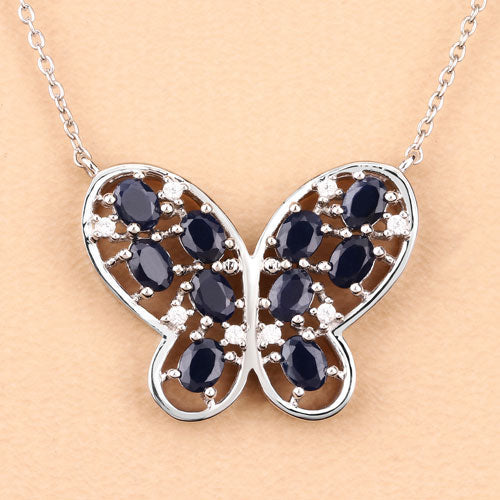 Bids.com 2.16 Carat Genuine Blue Sapphire and White Zircon .925 Sterling Silver Necklace Necklaces
