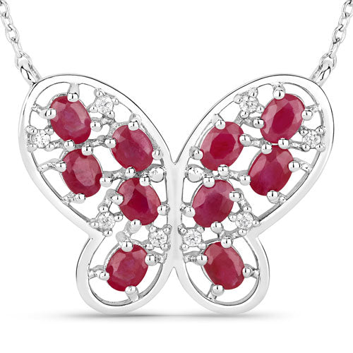 Bids.com 2.36 Carat Genuine Ruby and White Zircon .925 Sterling Silver Necklace Necklaces