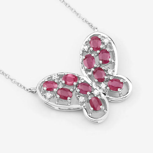 Bids.com 2.36 Carat Genuine Ruby and White Zircon .925 Sterling Silver Necklace Necklaces