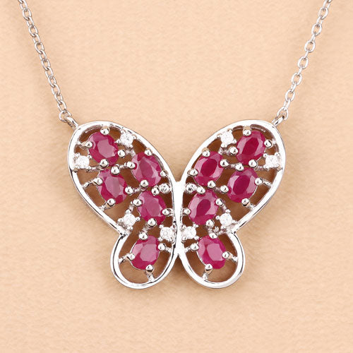 Bids.com 2.36 Carat Genuine Ruby and White Zircon .925 Sterling Silver Necklace Necklaces