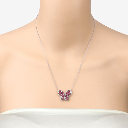 Bids.com 2.36 Carat Genuine Ruby and White Zircon .925 Sterling Silver Necklace Necklaces