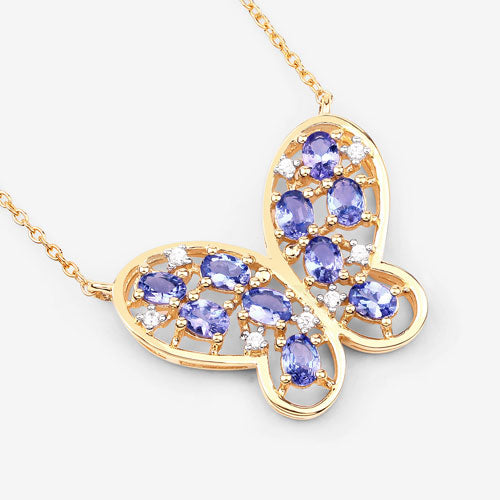 Bids.com 1.86 Carat Genuine Tanzanite and White Zircon .925 Sterling Silver Necklace Necklaces