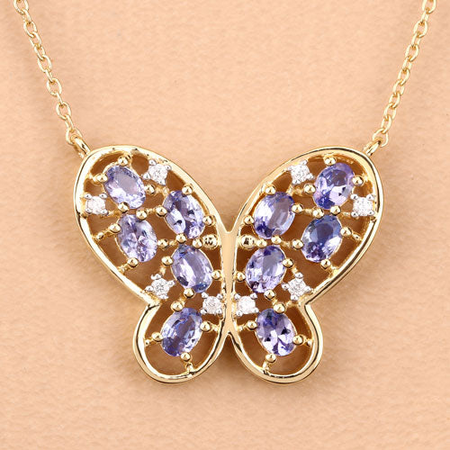 Bids.com 1.86 Carat Genuine Tanzanite and White Zircon .925 Sterling Silver Necklace Necklaces