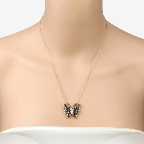 Bids.com 2.94 Carat Genuine Blue Sapphire and White Zircon .925 Sterling Silver Necklace Necklaces