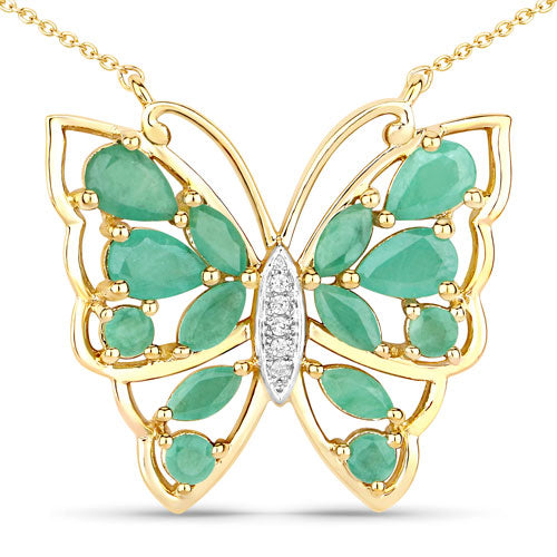 Bids.com 2.60 Carat Genuine Emerald and White Zircon .925 Sterling Silver Necklace Necklaces