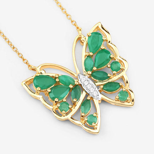 Bids.com 2.60 Carat Genuine Emerald and White Zircon .925 Sterling Silver Necklace Necklaces