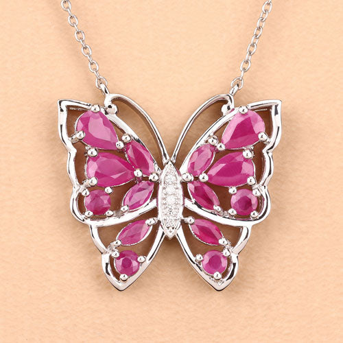 Bids.com 2.88 Carat Genuine Ruby and White Zircon .925 Sterling Silver Necklace Necklaces