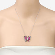 Bids.com 2.88 Carat Genuine Ruby and White Zircon .925 Sterling Silver Necklace Necklaces