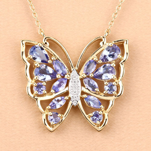 Bids.com 2.76 Carat Genuine Tanzanite and White Zircon .925 Sterling Silver Necklace Necklaces